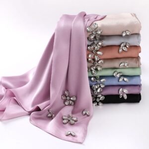 Pearl Chiffon Hijab Scarf – Hand-Set Rhinestone Long Shawl