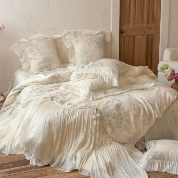 French Lace-Trim Long-Staple Cotton Bedding Set
