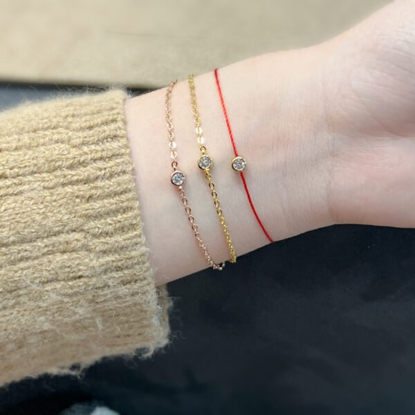 Red String Bracelet with Single Stone - 18K Gold Plated