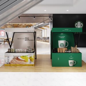 Street Food Display Stall — Netted Snack Counter and Vending Booth