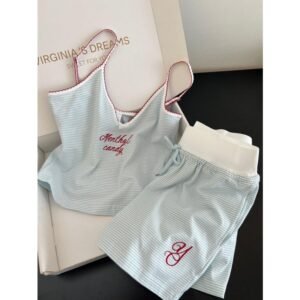 Striped Bow Cami & Shorts Pyjama Set — Korean Retro Loungewear