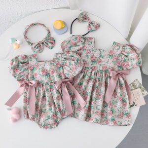 Baby Girl Short-Sleeve Romper - Pure Cotton Summer Onesie/Skirt Set