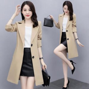 Mid-Length Trench Coat – Slimming Long-Sleeve Cardigan Jacket