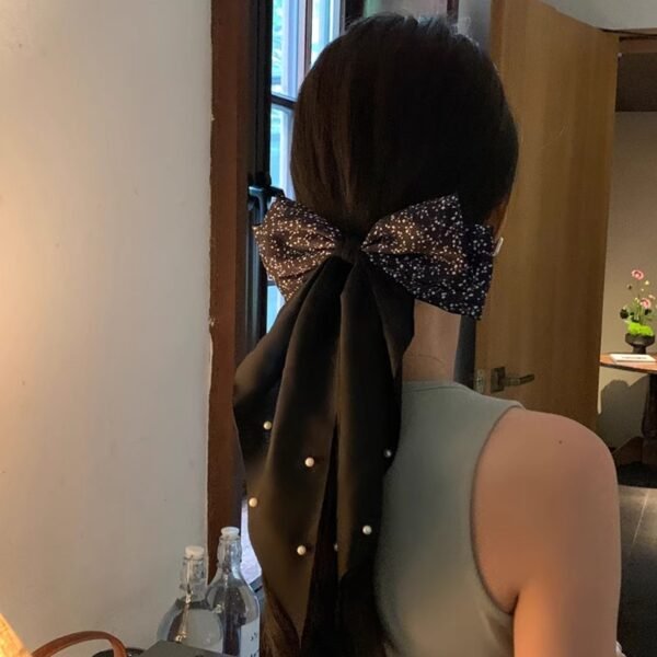Elegant Floral Pearl Ribbon Bow Hair Clip