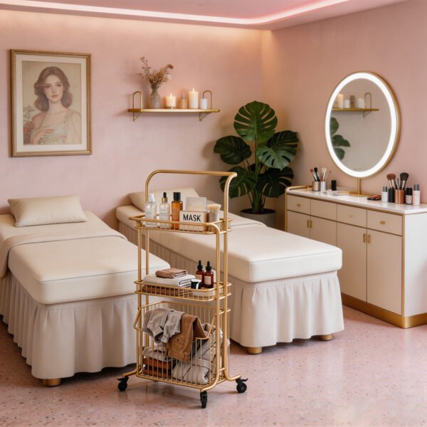 Three-Tier Salon Trolley Cart - Mobile Beauty and Nail Station with Hooks and Basket