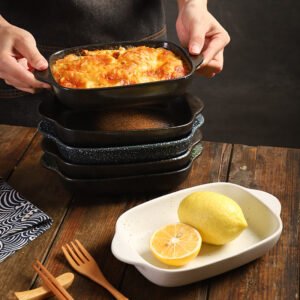 Twin-Handled Ceramic Baking Dish - Japanese Style Oven-Safe Gratin Bowl