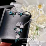 Camellia Zircon Drop Earrings - Asymmetric Stud and Ear Cuff Set