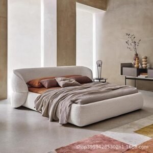Sherpa Upholstered Double Bed - Fabric Frame with Mattress Options