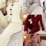 Warm Lapel Bow Long-Sleeve Pajama Set - Women's Loungewear