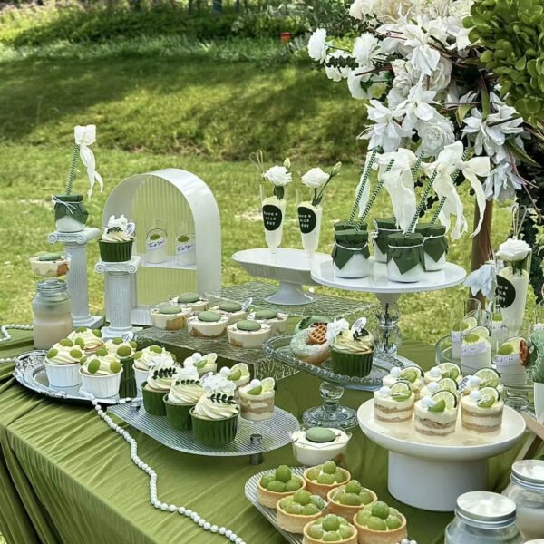 White and Green Dessert Table Display Set - Wedding, Baby Shower and Party Stands