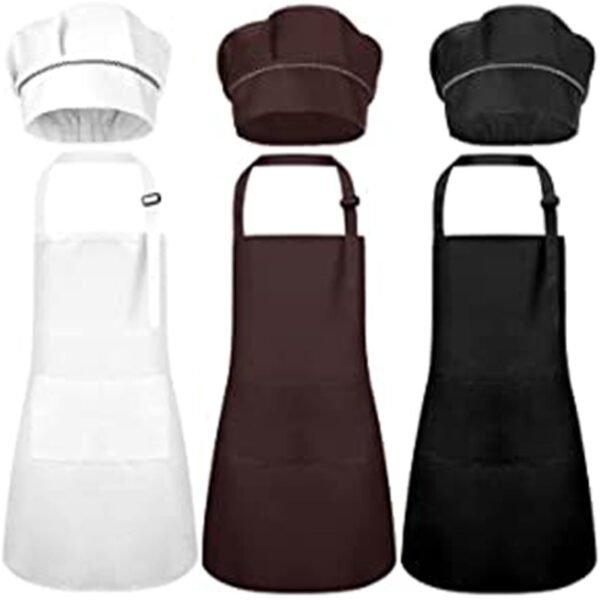 Plain Cotton Blend Apron and Chef Hat — Adult and Children Sizes