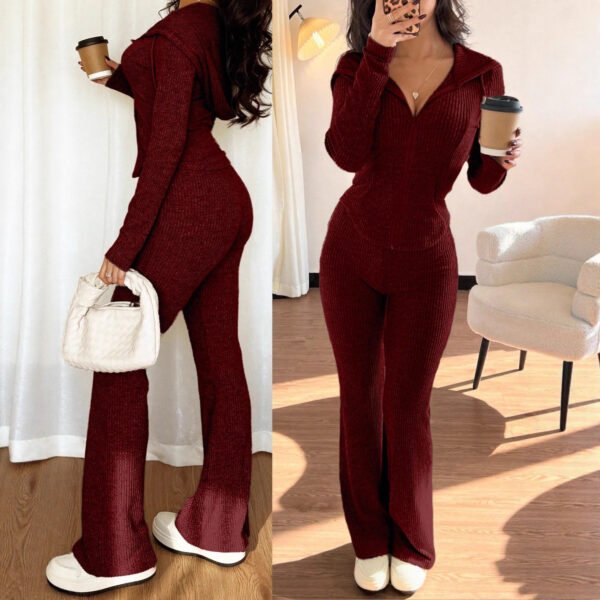 Slim Zipper Top & Pants Casual Suit - Women's Autumn/Winter Set
