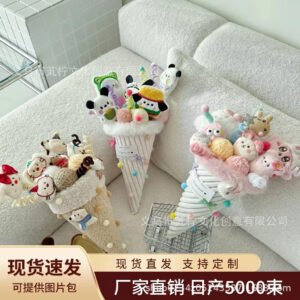 Ice Cream Cone Plush Doll Bouquet — Gift Set with Bag, Lights & Card