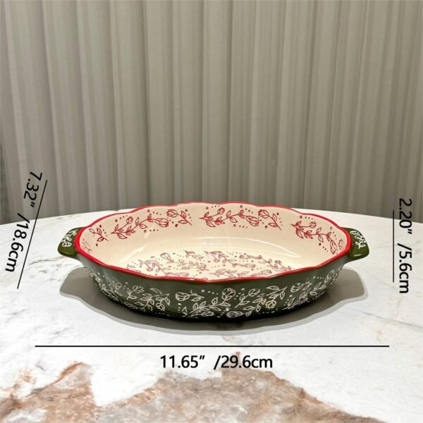 Hand-Painted Oval Ceramic Baking Pan - Retro Pattern