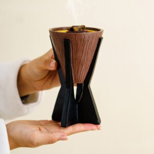 Inverted Cone Wood-Grain Incense Burner - Bakhoor & Sandalwood Tower Burner