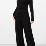 Asymmetric Long-Sleeve Top & Wide-Leg Pants Co-ord Set