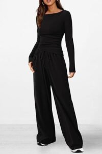 Asymmetric Long-Sleeve Top & Wide-Leg Pants Co-ord Set