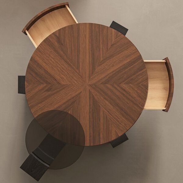 Italian Minimalist Walnut Coffee Table Set