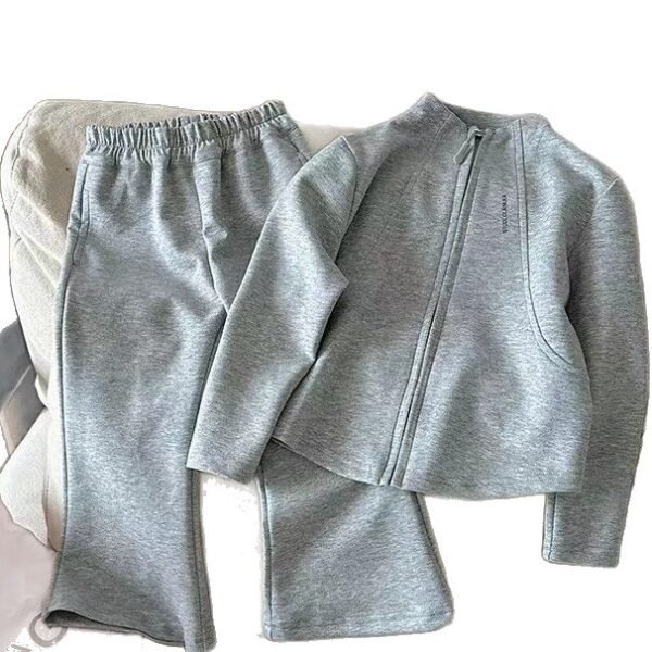 Girls Zip-Up Sweatshirt and Flared Trousers Set — Two Piece Spring Tracksuit