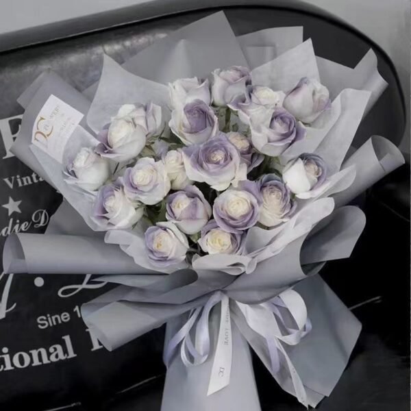 Mist Purple Everlasting Rose Bouquet with Greeting Card