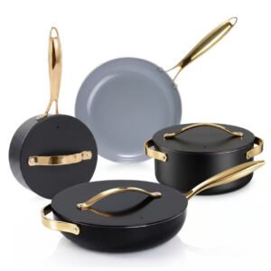 Seven-Piece Ceramic Non-Stick Cookware Set - Aluminium Wok, Frying Pan and Milk Pot