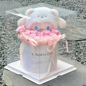 Cinnamon Dog Plush with Soap Flower Bouquet Gift Set