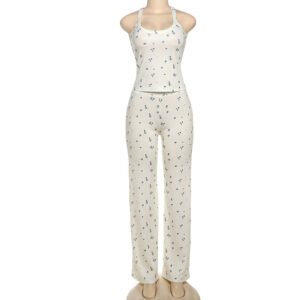 Printed Sleeveless Vest & Trousers Two-Piece Homewear Set