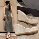 Transparent Strap Wedge Heel Sandals - Korean Style Plus Size