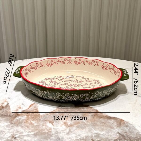 Hand-Painted Oval Ceramic Baking Pan - Retro Pattern