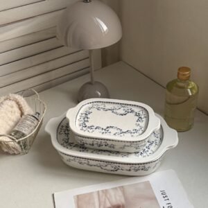 French Style Ceramic Baking Dish with Lid — Twin Handle Bakeware & Serving Plate