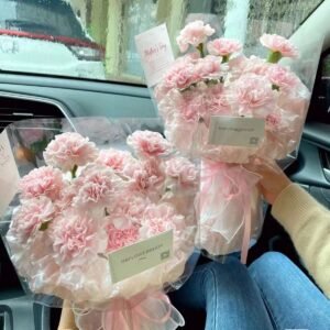 Preserved Carnation Bouquet with Ambient Light & Greeting Card