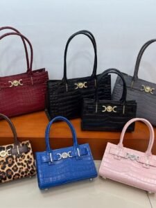 VERSACE Croc-Embossed Handbag — Shoulder & Crossbody, Two Sizes