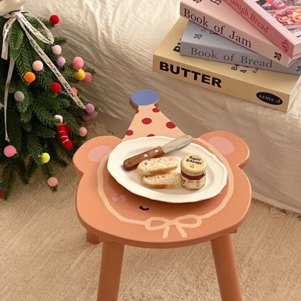 Cartoon Cat Kids Solid Wood Stool