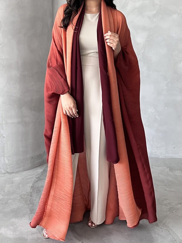 Gradient Batwing-Sleeve Long Coat - Scarf-Collar Women's Outerwear