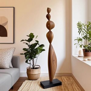 Solid Wood Floor Sculpture — Large Entrance Hall & Living Room Art Piece