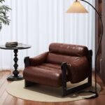 Retro Oil Wax Leather Accent Chair — Carbon Steel Frame Designer Armchair
