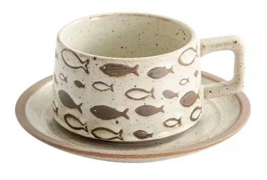 Retro Ceramic Coffee Cup & Saucer Set