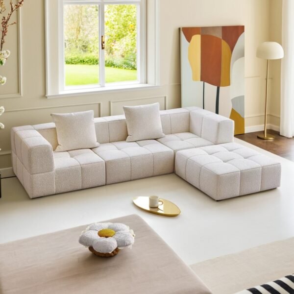 Marshmallow Cream-Style Modular Fabric Sofa (Vacuum-Compressed)