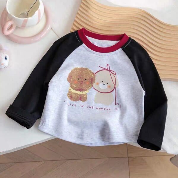 Girls' Long-Sleeve Cartoon Base-Layer Top - Cotton T-Shirt