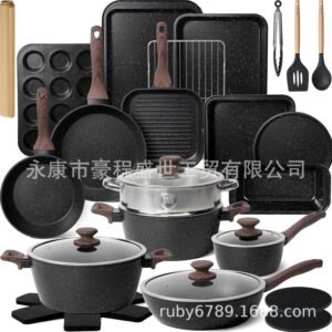 31-Piece Non-Stick Cookware Set - Granite-Effect Pots, Pans and Kitchen Tools