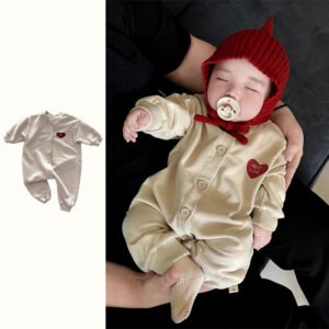 Baby Heart Cardigan Romper - Spring and Autumn Long-Sleeve Suit