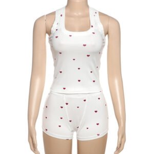 Sweet Polka Dot Heart-Print Sleeveless Vest Top
