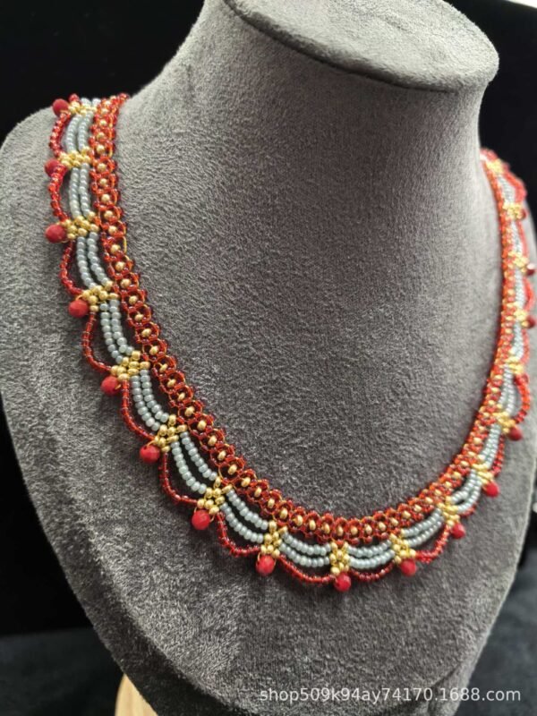 Chinoiserie Multi-Layered Lace Beaded Necklace
