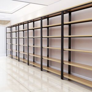 Steel and Wood Storage Shelving Unit – Reinforced Multi-Tier Rack for Shops and Warehouses