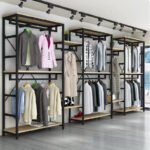 Clothing Store Display Rack - Floor-Standing Garment Rail System for Shops and Boutiques