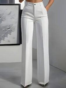 High-Waist Wide-Leg Suit Trousers – Draped Commuting Pants