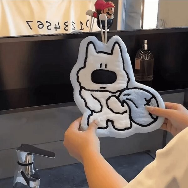 Cute Puppy Coral Velvet Hand Towel - Hanging Absorbent Bathroom Towel