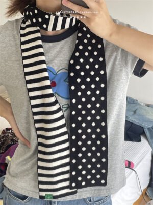 Knitted Polka Dot & Stripe Long Scarf - Soft Skin-Friendly Winter Wrap
