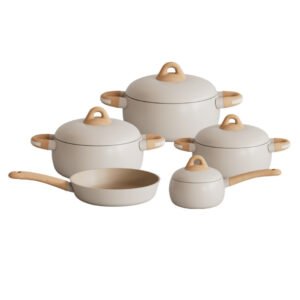 Rounded Ceramic Non-Stick Cookware Set - Eight and Nine Piece Kits with Composite Base