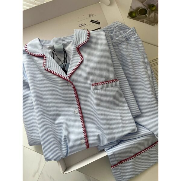Women's Striped Long Sleeve Pyjama Set — Korean Style Loungewear